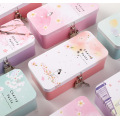 Japan and South Korea creative simple double-layer tinplate storage box student pencil box desktop finishing box