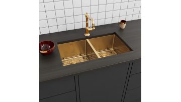 above counter kitchen sink in gold