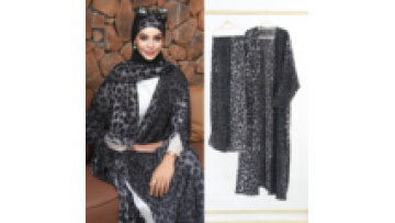Leopard Print Dubai Islamic Open Abaya Kaftan Cardigan and Hijab 2 Pieces Set Fashion Muslim Clothing Women Modest Abaya Dresses1