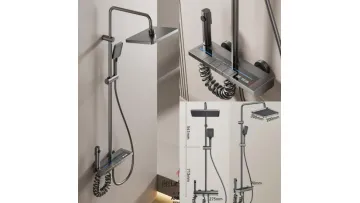4119 Gray Aluminum LED Temperature Display Four Function Bathroom Shower Complete Shower Set1