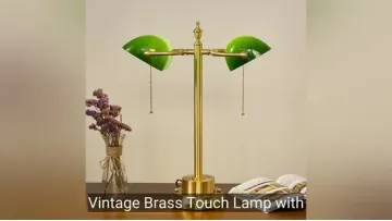 Vintage Brass Touch Lamp with Marble Shade for Study1