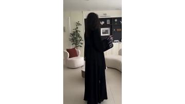 Black Abaya Hijab Set with White Floral Embroidery MQ258 (1)