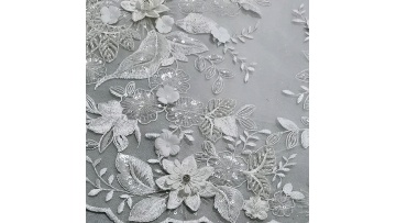 2021 New arrival handmade fabric flower handmade tulle bridal lace fabric beaded embroidery white1