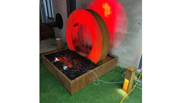 Corten steel water feature with light