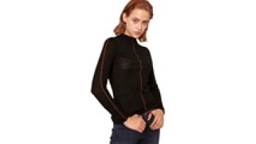 Women's Custom 100% Wool Autumn Thin Knitted Pullover Semi-transparent Half Turtleneck Long Sleeve Black Sweater1