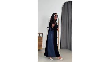 Denim Panel Black Open Abaya (1)