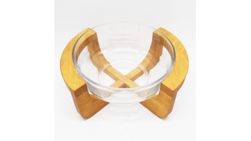 Modern Large Clear Glass Fruit Salad Bowl with Wooden Holder1