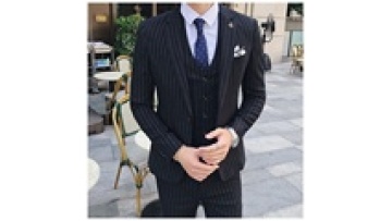 High Quality 3-Piece Men's Striped TR Fabric Coat Pants Set Single Breasted Zipper Fly Plus Size Flat Front Design-Made China1