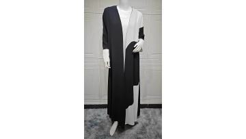 Color Block Open Abaya with Crepe Fabric and Contrast Panel Design (1)
