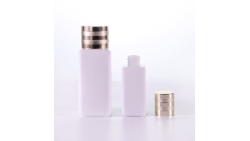 Opal white square bottles with aluminium screw caps 