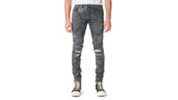 Customized Fashion Distressed Rips Little Holes Whole Pants Jean Black Man1