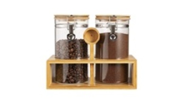 Round Airtight Coffee Tea Spice Glass Jar Kitchen Organizer Storage Bottles Sealed Glass Food Storage Jars With Bamboo Lid1