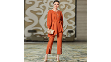 2023 Best Selling Orange Women Floral Phnom O Neck Abaya Two Piece Set of Top and Pants Women  Long Abaya1