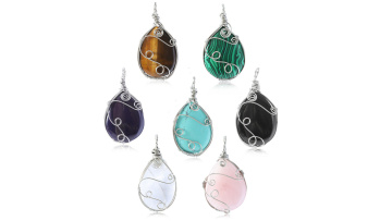 Silver Wire Teardrop Gemstone Pendant SP1752S