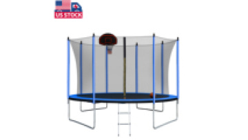 US local stock Outdoor Trampoline 10ft with Basketball Hoop and Ladder ASTM, CPC approved blue1