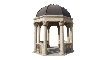 Exquisite Stone Gazebo with Ornate Columns Domed Roof