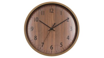 Heat-Transferred Deep Yellow Wood Grain Wall Clock - Black Dial with Silent Movement