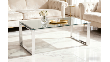 TL-AS02 Sleek Minimalist Glass Coffee Table with Stainless Steel Legs