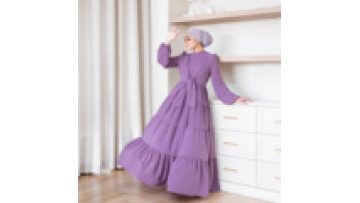 Elegant Malaysia Muslim Women Maxi Dress Middle East Layered Ruffles Ramadan Jalabiya Dubai Puffed Shoulder Abaya Robe with Belt1