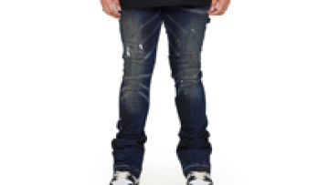 OEM Printed Custom Ripped Paint Splatter Distressed Stacked Flare Skinny Jeans Men1