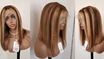 Free wig vendor hd lace straight human hair wigs highlight 1b honey brown color straight bob human hair lace front wigs1