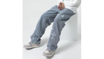 High Quality Custom Embroidered Jeans Fashion Street Hip Hop Mid Rise Baggy Jeans Trousers  Men's Denim Pants1