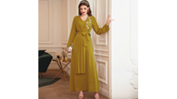 Muslim Dress Fashion Rhinestone Abaya Satin Bead in Dubai Islamic Clothing for Women Maxi Dresses1