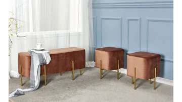 TL-AB12G Velvet Bench & Stool Set with Gold Legs – Luxe Space-Saving Duo