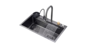 304 Stainless Steel Waterfall Multifunction Sink with Glass Rinser and Cup Washer1