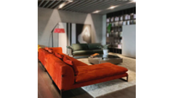 Stainless steel legs high density sponge Orange L shape Living room furniture top fabric sofa set1