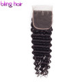 Bling Hair Brazilian Deep Wave Closure 4x4 Lace Closure Remy Human Hair Closure with Baby Hair Free Middle Part Natural Color