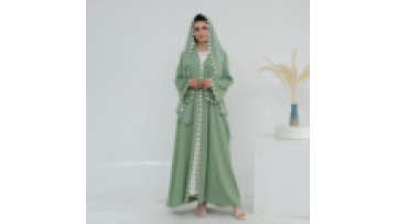 Eid Collection Embroidery Open Abaya Set with Hijab Dubai Muslim Cardigan Long Sleeve Modest Robe1
