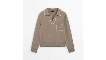 Women's lazy and relaxed high intelligence contrasting color collared knitted sweater