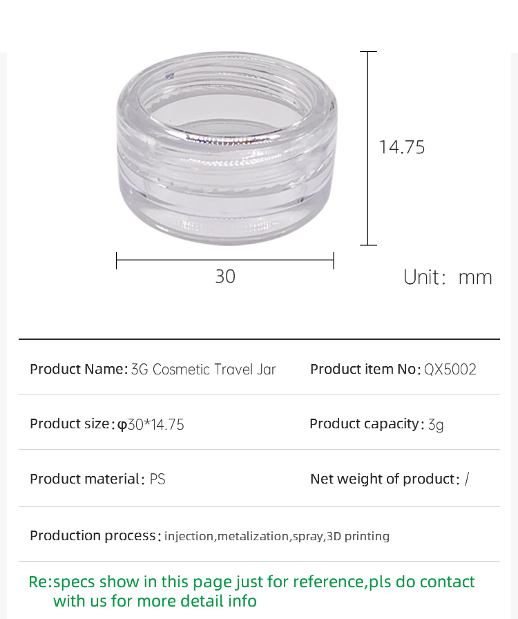 Hot sale cosmetic mini 3g PS transparent travel jar face cream jar eye cream container