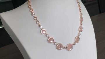 Hot sale rose gold pink cat eye mixed glass paved metal link costume jewellery1