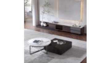 Modern minimalist slate telescopic TV cabinet coffee table combination light luxury solid wood square coffee table living room1