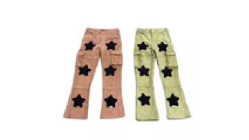High Fashion Jean Mens Carpenter Flare Stacked Star Embroidery Jeans Bulk Men OEM1