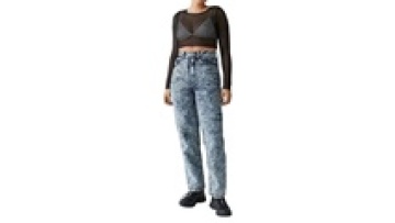 Custom Wholesale Baggy Straight Snow Washed High Waist Denim Jeans For Woman1