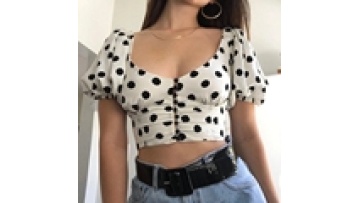 Tops Bubble Sleeve Vintage Elegant Polka Dots Print Blouse Sexy Square Neck  Women'S Tops1