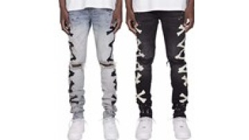 Streetwear Print Men's Ripped Jeans Pants Denim Slim Fit Trousers Paint Damage Hole Man Jeans Custom Logo1