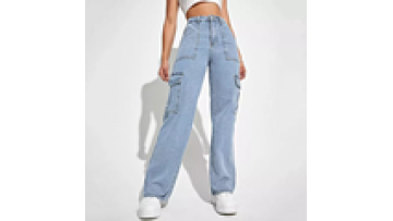 Custom Big Size High Waist Cargo Blue Bell Bottom Denim Trouser Jeans for Women1