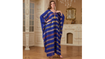Arabic Dress Middle East Muslim Women DressBat-Sleeved Robe Contrast Color Paneled Turkish Abaya Dubai Clothing1