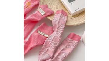 Korean Pink Mid Socks Handmade Label Sports Socks