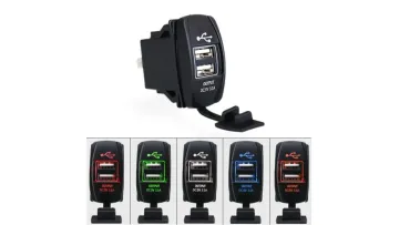 Universal Rocker Style Car USB Charger, with Blue LED Light Dual USB Power Socket for Rocker Switch Panel1