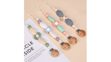 Wholesale BPA Free Soft Safe Dummy Pacifier Case Holder Set Wooden Beads Teething Silicone Baby Pacifier Chain Clip1