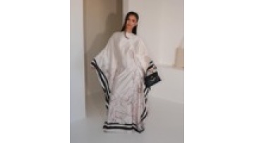 2025 Middle East Muslim Loose Elegant EID Kaftan Satin Pattern Butterfly Abaya With Inside Belt Plus Size Batwing Sleeve Abaya1