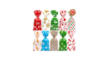 Custom Christmas Cellophane Treat Bags with Snowflake Design for Parties1