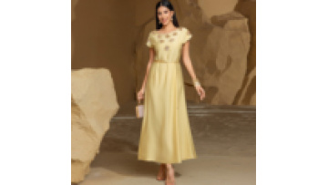 BA7030 Elegant Lady Handmade Stitched Diamond Short Sleeve Ethnic Retro Long Dress Muslim Women Luxury Summer Abaya1