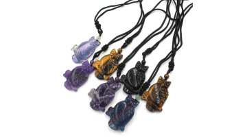 Gemstone Handmade Craved Owl Pendant Necklace Adjustable Rope SN1761-F22