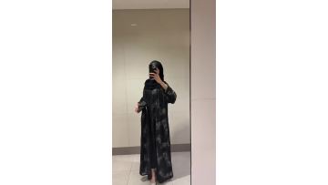 Black Lace Open Abaya Floral Pattern Long Sleeve Robe (1)